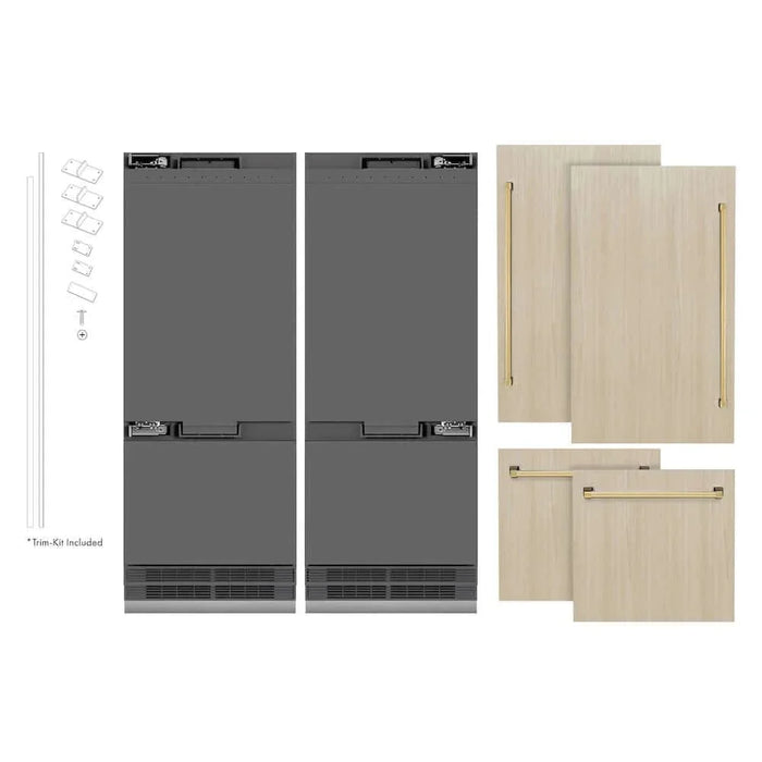 ZLINE 60" Panel Ready Built-In Bottom Freezer Refrigerator,Water Dispenser, Ice Maker,Graphite Gray, Polished Gold GRBIVZ-60-G09K