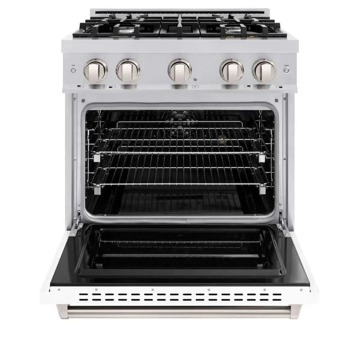 ZLINE 30" Dual Fuel Range, Gas Cooktop, Electric Convection Oven Stainless Steel, White Matte Door CDR-WM-3009K