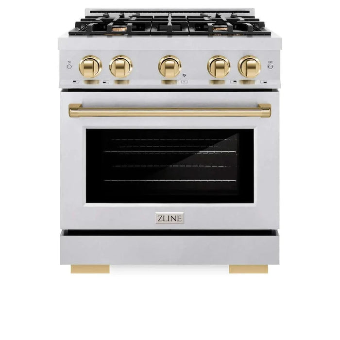 ZLINE 30" Select Dual Fuel Range Gas Cooktop Electric Convection Oven DuraSnow® Stainless Steel Gold HDRSZ-30-G09K