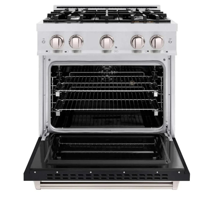 ZLINE 30" Dual Fuel Range, Gas Cooktop, Electric Convection Oven DuraSnow®Stainless Steel, Black Matte Door CDRS-BLM-3009K