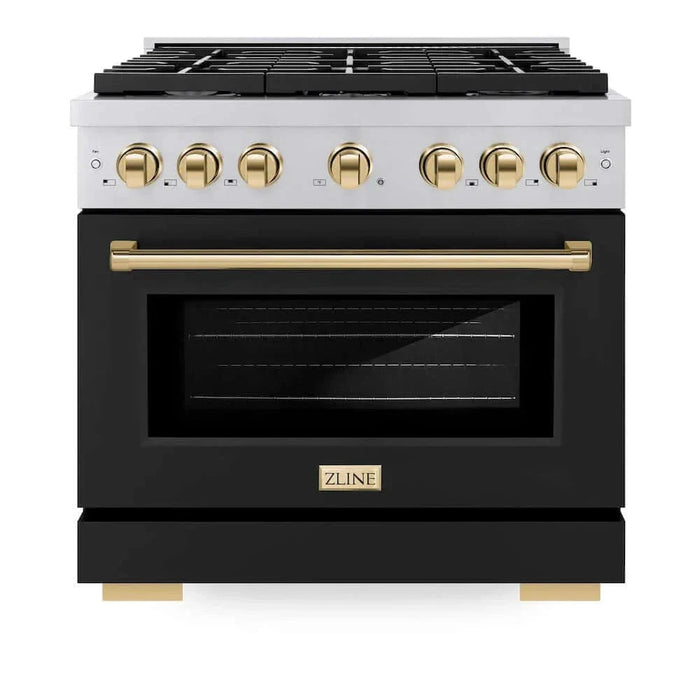 ZLINE 36"Gas Range, Convection Oven Black Matte, Gold, SGRZ-BLM-36-G09K