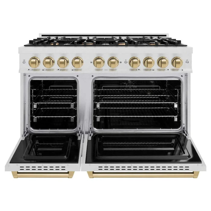 ZLINE 48" Dual Fuel Range, Gas Cooktop, Electric Convection Oven DuraSnow® Stainless Steel, Champagne Bronze CDRSZ-48-CB09K