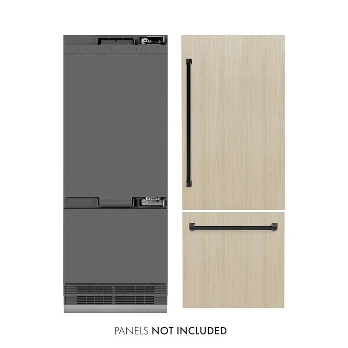 ZLINE 30" Panel Ready Built-In Bottom Freezer Refrigerator,Water Dispenser, Ice Maker,Graphite Gray, Matte Black GRBIVZ-30-MB09K