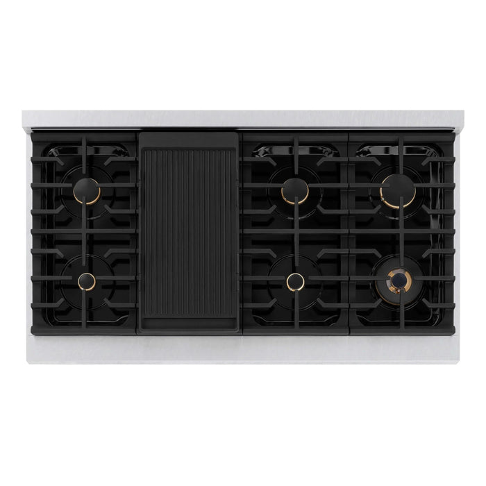 ZLINE 48"Paramount Dual Fuel Range DuraSnow® White Matte, Champagne Bronze SDRSZ-WM-48-CB09K