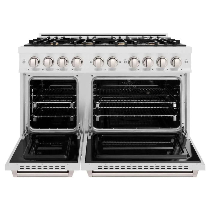 ZLINE 48" Dual Fuel Range, Gas Cooktop, Electric Convection Oven DuraSnow® Stainless Steel, Brass Burners CDRS-BR-4809K