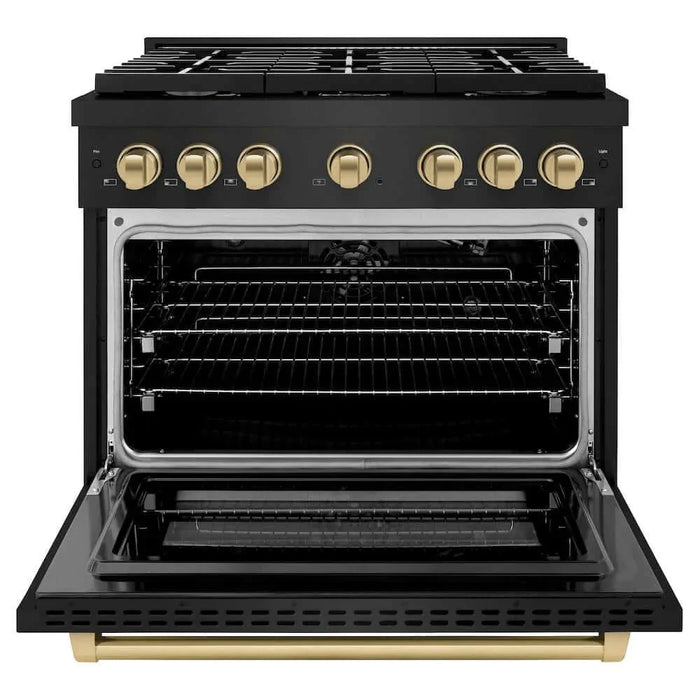 ZLINE 36"Gas Range, Convection Gas Oven, Black, Champagne Bronze,SGRBZ-36-CB09K