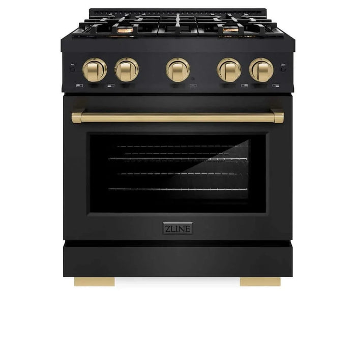 ZLINE 30" Select Dual Fuel Range Gas Cooktop Electric Convection Oven Black Stainless Steel Champagne Bronze HDRBZ-30-CB09K