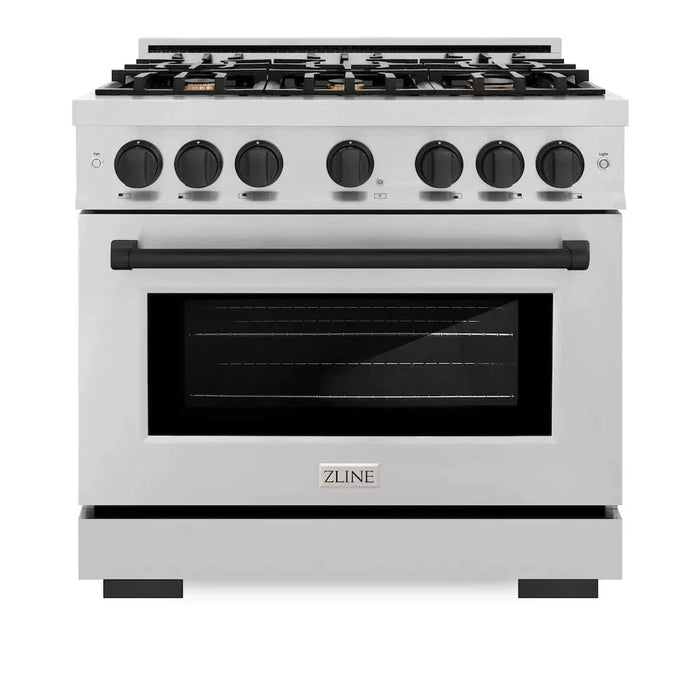 ZLINE 36" Select Dual Fuel Range Gas Cooktop Electric Convection Oven Stainless Steel Matte Black HDRZ-36-MB09K