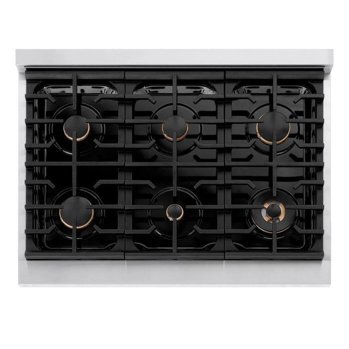 ZLINE 36"Paramount Dual Fuel Range Stainless Steel Black Matte Champagne Bronze SDRZ-BLM-36-CB09K