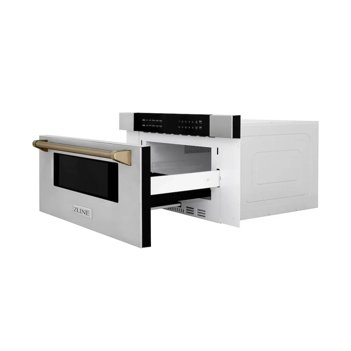 ZLINE Autograph Edition 30" Built-in Microwave Drawer, Stainless Steel, Helix Handle MWDZ-30-KCB09K