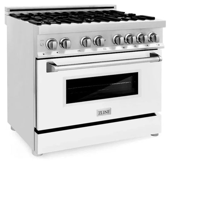 ZLINE 36" Professional Dual Fuel Range, White Matte Door, Griddle RA-WM-GR-3609K