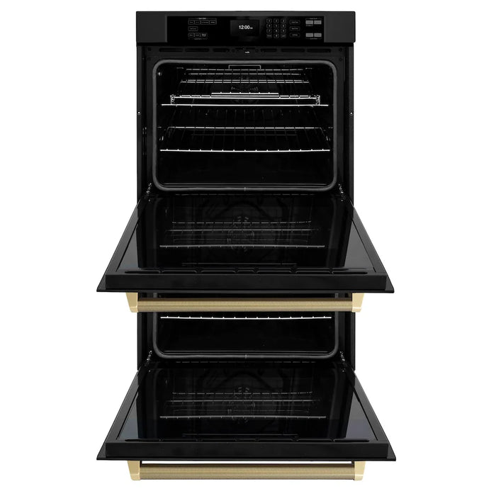 ZLINE Autograph Edition 30" Professional True Convection Double Wall Oven, Air Fry, Self Clean, Black Stainless Steel, Helix Handles WADBZ-30-KCB09K
