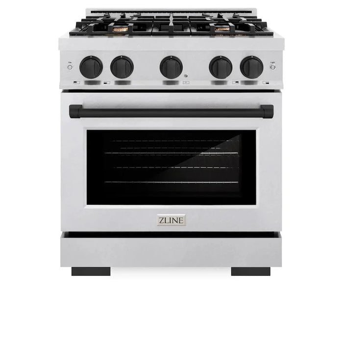 ZLINE 30" Select Dual Fuel Range Gas Cooktop Electric Convection Oven DuraSnow® Stainless Steel Matte Black HDRSZ-30-MB09K