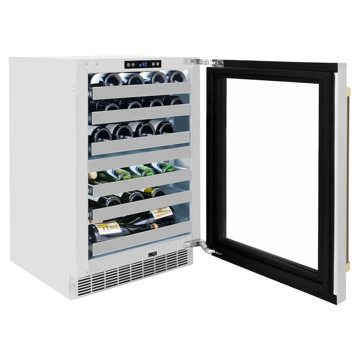 ZLINE Autograph Edition 24" Touchstone Dual Zone 44 Bottle Wine Cooler, Stainless Steel Glass Door, Helix Handle RWDOZS-24-KCB09K