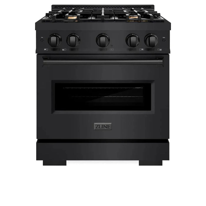 ZLINE 30" Dual Fuel Range, Gas Cooktop, Electric Convection Oven Black Stainless Steel Brass Burners, CDRB-BR-3009K