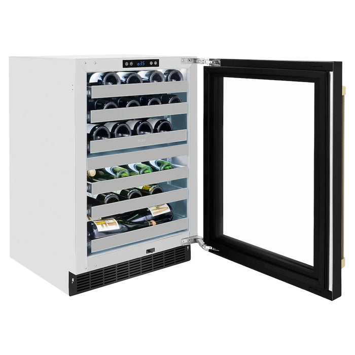 ZLINE Autograph Edition 24" Touchstone Dual Zone 44 Bottle Wine Cooler, Black Stainless Steel Glass Door, Helix Handle RWDOZ-BS-24-KCB09K