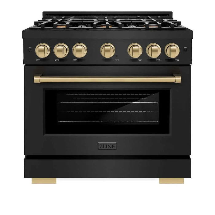 ZLINE 36" Select Dual Fuel Range Gas Cooktop Electric Convection Oven Black Stainless Steel Champagne Bronze HDRBZ-36-CB09K