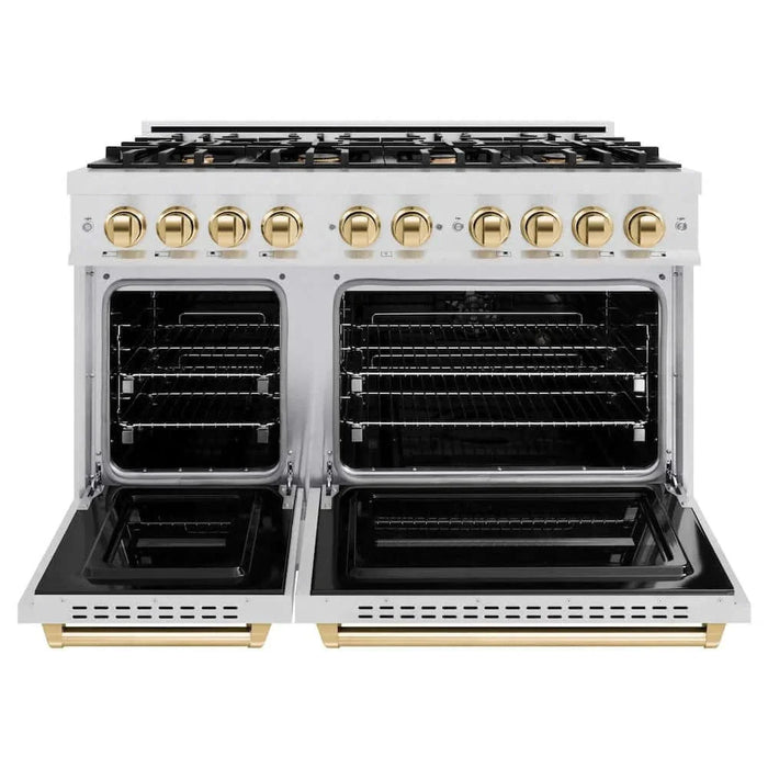 ZLINE 48" Dual Fuel Range, Gas Cooktop, Electric Convection Oven DuraSnow® Stainless Steel, Gold CDRSZ-48-G09K