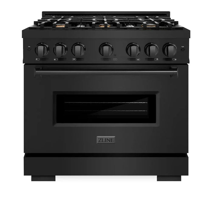 ZLINE 36" Classic Gas Range, Convection Gas Oven Black Stainless Steel Brass Burners, CGRB-BR-3609K