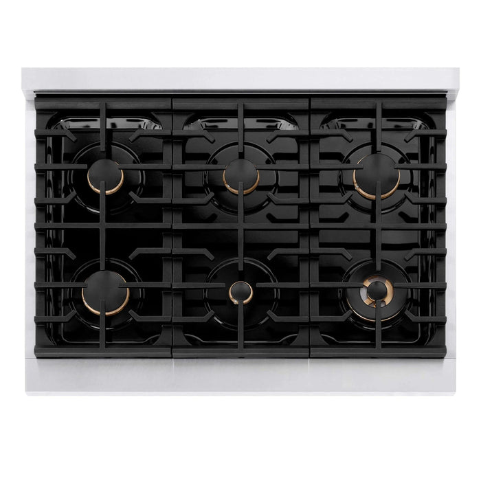ZLINE 36"Paramount Dual Fuel Range DuraSnow® White Matte, Matte Black SDRSZ-WM-36-MB09K