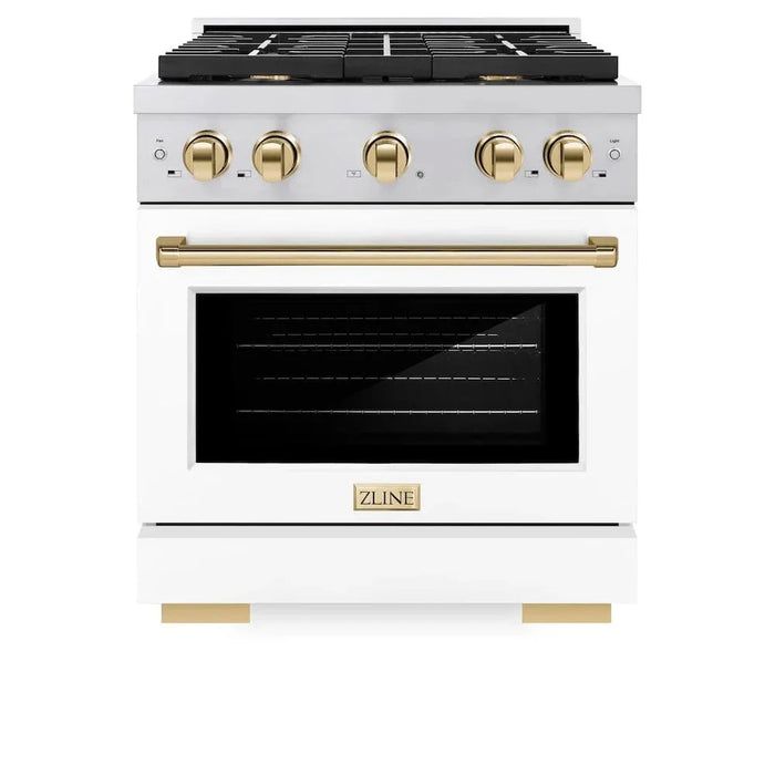 ZLINE 30"Paramount Dual Fuel Range White Matte Gold SDRZ-WM-30-G09K