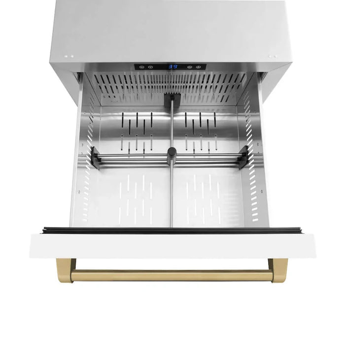 ZLINE Autograph Edition 24" Touchstone 168 Can Outdoor-Rated Dual Refrigerator Drawer, White Matte Door, Accents  RDSOZ-WM-24-CB09K