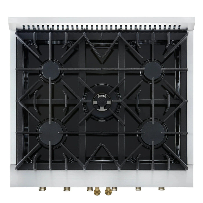 Forno Galiano 30" French Door Gas on Gas Range White Antique Brass Trim FFSGS6444-30WHT09K