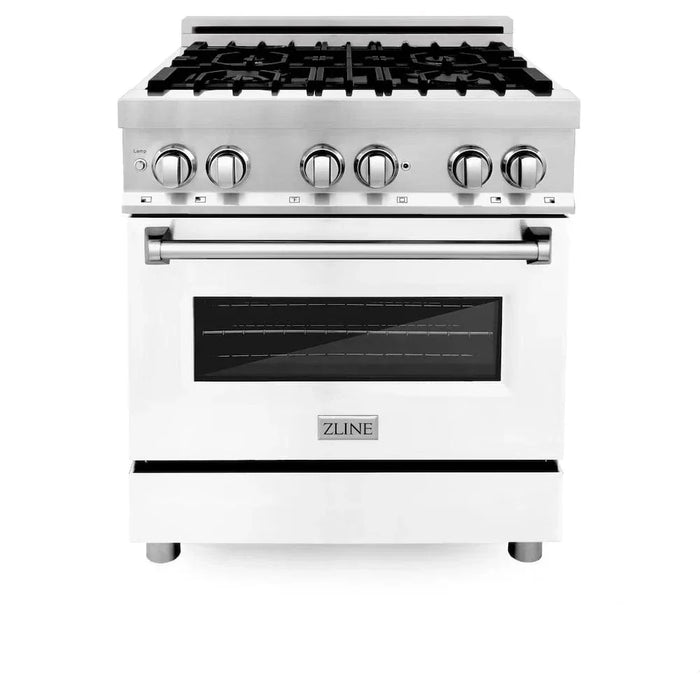 ZLINE 30" Professional Dual Fuel Range, White Matte Door, Griddle RA-WM-GR-3009K