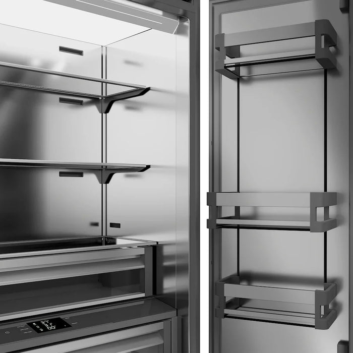 ZLINE 36" French Door Built-In Bottom Freezer Refrigerator, Water Dispenser, Ice Maker, Satin Stainless Steel, Accents SRBIVZ-SN-36-CB09K