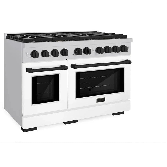 ZLINE 48"Gas Range, Convection Oven White, Matte Black, SGRZ-WM-48-MB09K