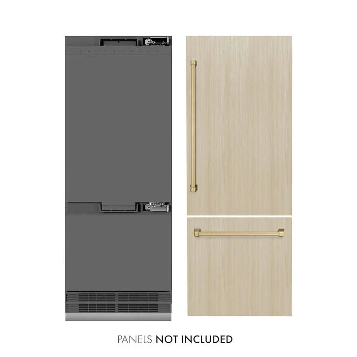 ZLINE 30" Panel Ready Built-In Bottom Freezer Refrigerator,Water Dispenser, Ice Maker,Graphite Gray, Champagne Bronze GRBIVZ-30-CB09K