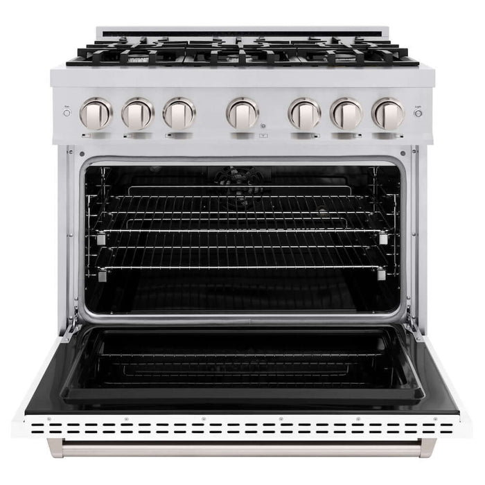 ZLINE 36" Dual Fuel Range, Gas Cooktop, Electric Convection Oven Stainless Steel, White Matte Door CDR-WM-3609K