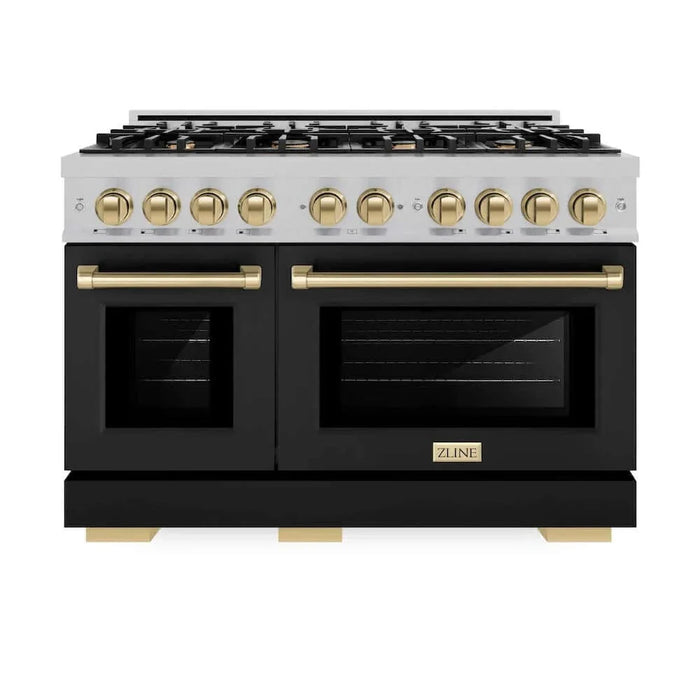 ZLINE 48" Select Dual Fuel Range Gas Cooktop Electric Convection Oven DuraSnow® Stainless Steel Black Matte Door Champagne Bronze HDRSZ-BLM-48-CB09K