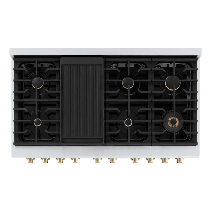 ZLINE 48"Paramount Dual Fuel Range White Matte Gold SDRZ-WM-48-G09K