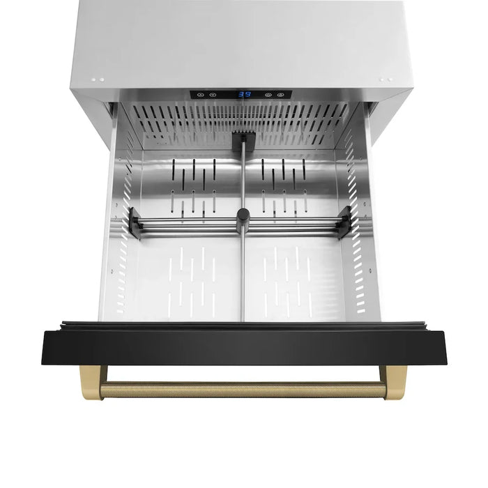 ZLINE Autograph Edition 24" Touchstone 168 Can Outdoor-Rated Dual Refrigerator Drawer, Black Stainless Steel Doors, Helix Handles RDSOZ-BS-24-KCB09K