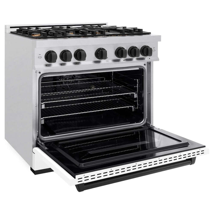 ZLINE 36" Dual Fuel Range, Gas Cooktop, Electric Convection Oven DuraSnow® Stainless Steel, Matte Black CDRSZ-36-MB09K