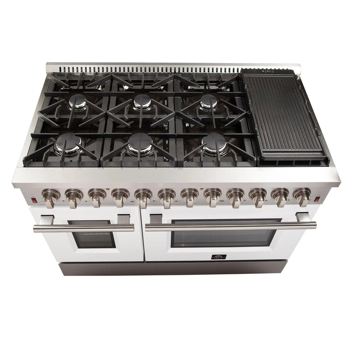 FORNO Galiano 48" Dual Fuel Range, White, FFSGS6156-48WHT09K