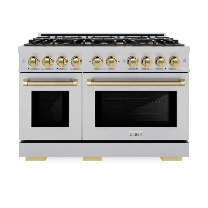 ZLINE 48" Select Dual Fuel Range Gas Cooktop Electric Convection Oven DuraSnow® Stainless Steel Champagne Bronze HDRSZ-48-CB09K