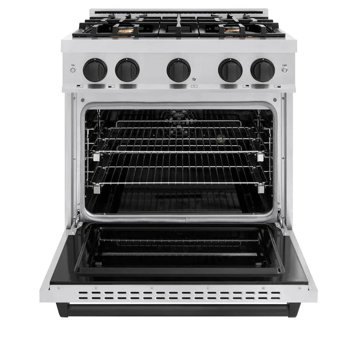 ZLINE 30" Dual Fuel Range, Gas Cooktop, Electric Convection Oven Stainless Steel, Matte Black CDRZ-30-MB09K