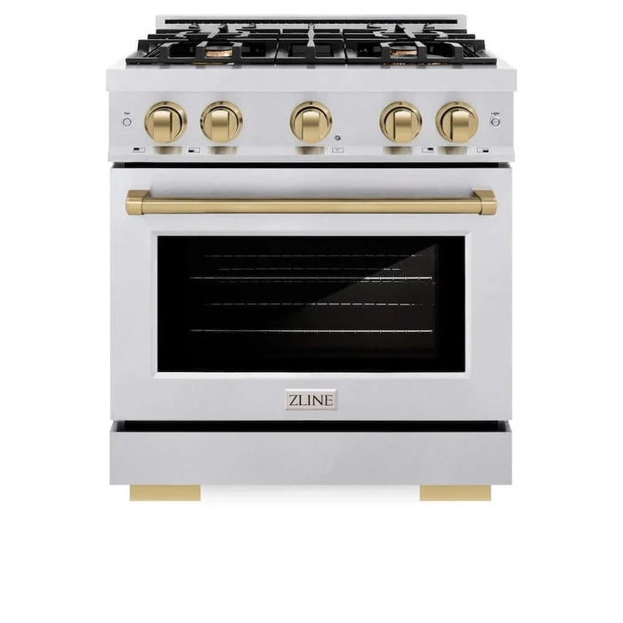ZLINE 30" Select Dual Fuel Range Gas Cooktop Electric Convection Oven DuraSnow® Stainless Steel Champagne Bronze HDRSZ-30-CB09K