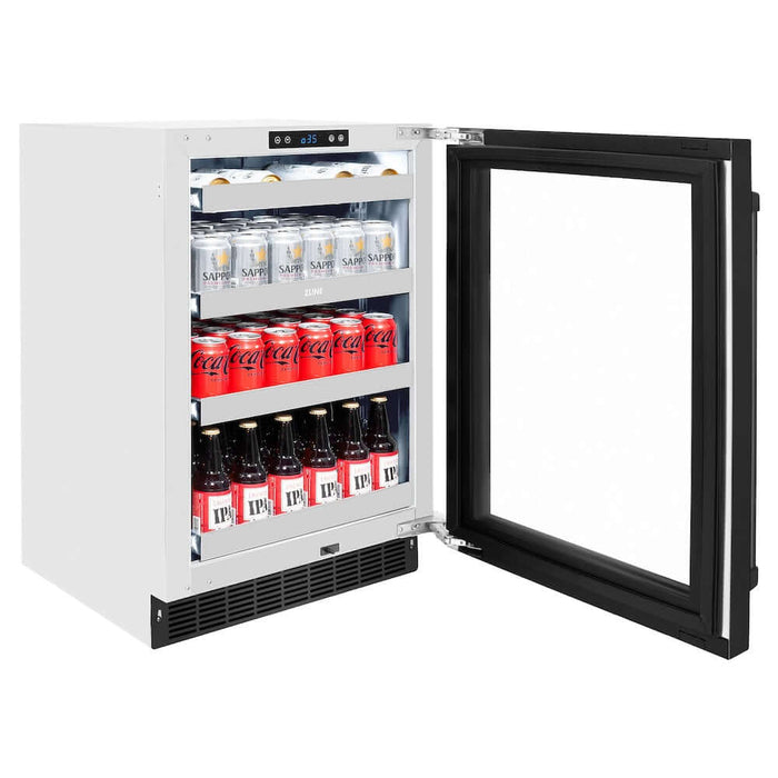 ZLINE 24" Touchstone 151 Can Beverage Fridge Black Stainless Steel Glass Door RBSO-BS-2409K