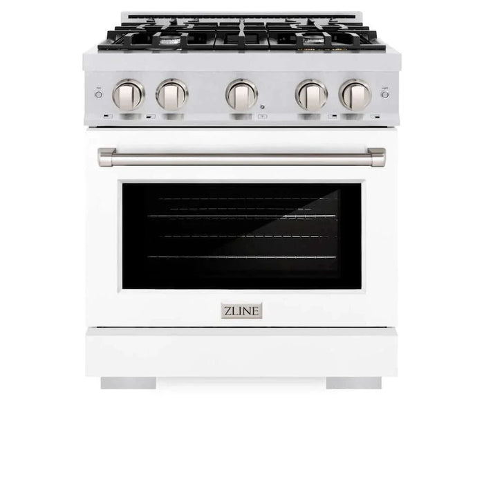 ZLINE 30" Select Dual Fuel Range Gas Cooktop Electric Convection Oven DuraSnow® Stainless Steel White Matte Door HDRS-WM-3009K