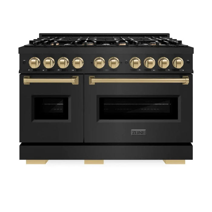 ZLINE 48" Dual Fuel Range, Gas Cooktop, Electric Convection Oven Black Stainless Steel, Champagne Bronze CDRBZ-48-CB09K