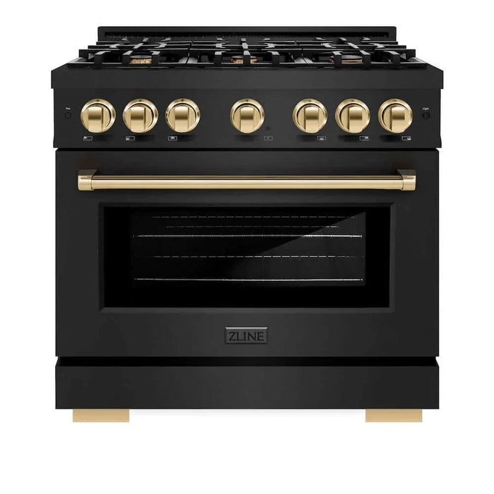 ZLINE 36" Select Dual Fuel Range Gas Cooktop Electric Convection Oven Black Stainless Steel Gold HDRBZ-36-G09K