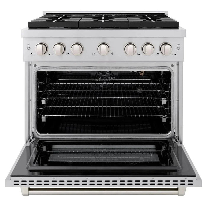 ZLINE 36"Paramount Dual Fuel Range Stainless Steel, Brass Burner, SDR-BR-3609K