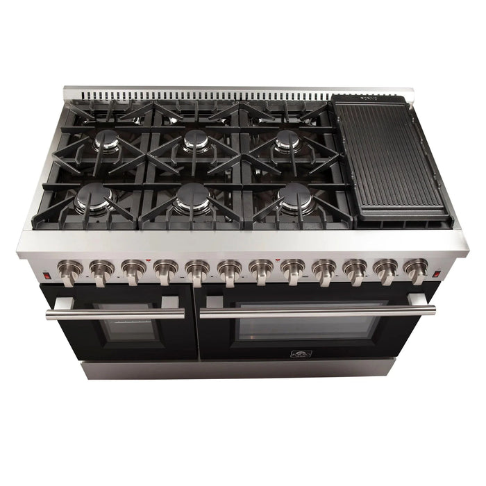 FORNO Galiano 48" Dual Fuel Range, Black, FFSGS6156-48BLK09K