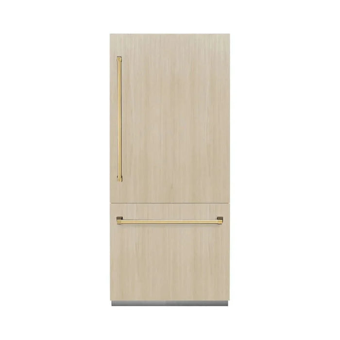 ZLINE 36" Panel Ready Built-In Bottom Freezer Refrigerator,Water Dispenser, Ice Maker,Graphite Gray Polished Gold GRBITZ-36-G09K