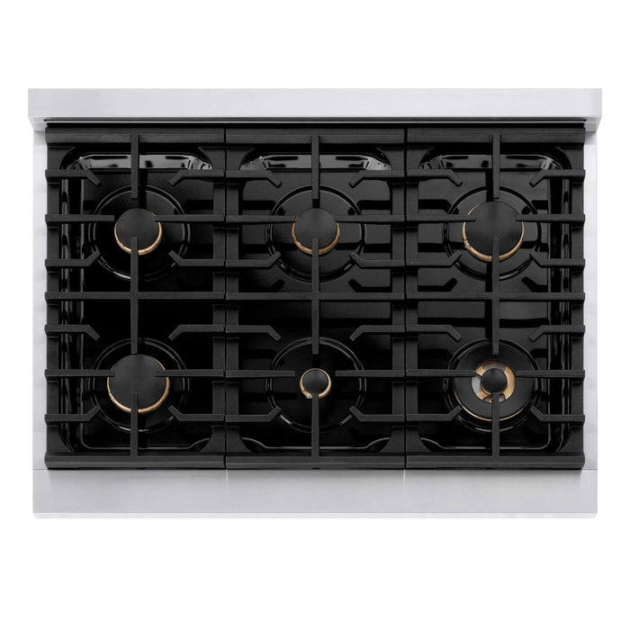 ZLINE 36"Paramount Dual Fuel Range White Matte Gold SDRZ-WM-36-G09K