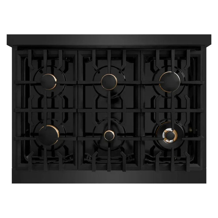 ZLINE 36" Dual Fuel Range, Gas Cooktop, Electric Convection Oven Black Stainless Steel, Champagne Bronze CDRBZ-36-CB09K