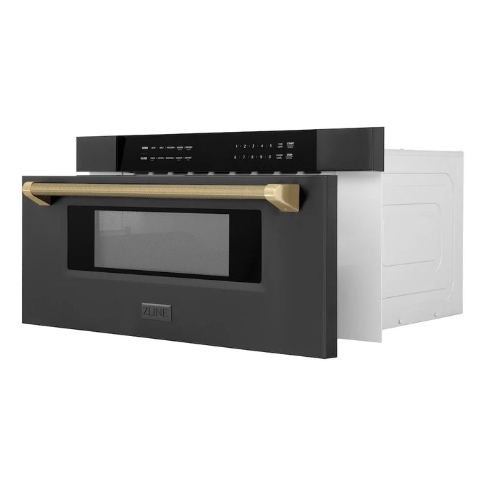 ZLINE Autograph Edition 30" Built-in Microwave Drawer, Black Stainless Steel, Helix Handle MWDZ-30-BS-KCB09K